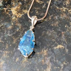 Genuine Aqua Aura Crystal Pendant on Sterling